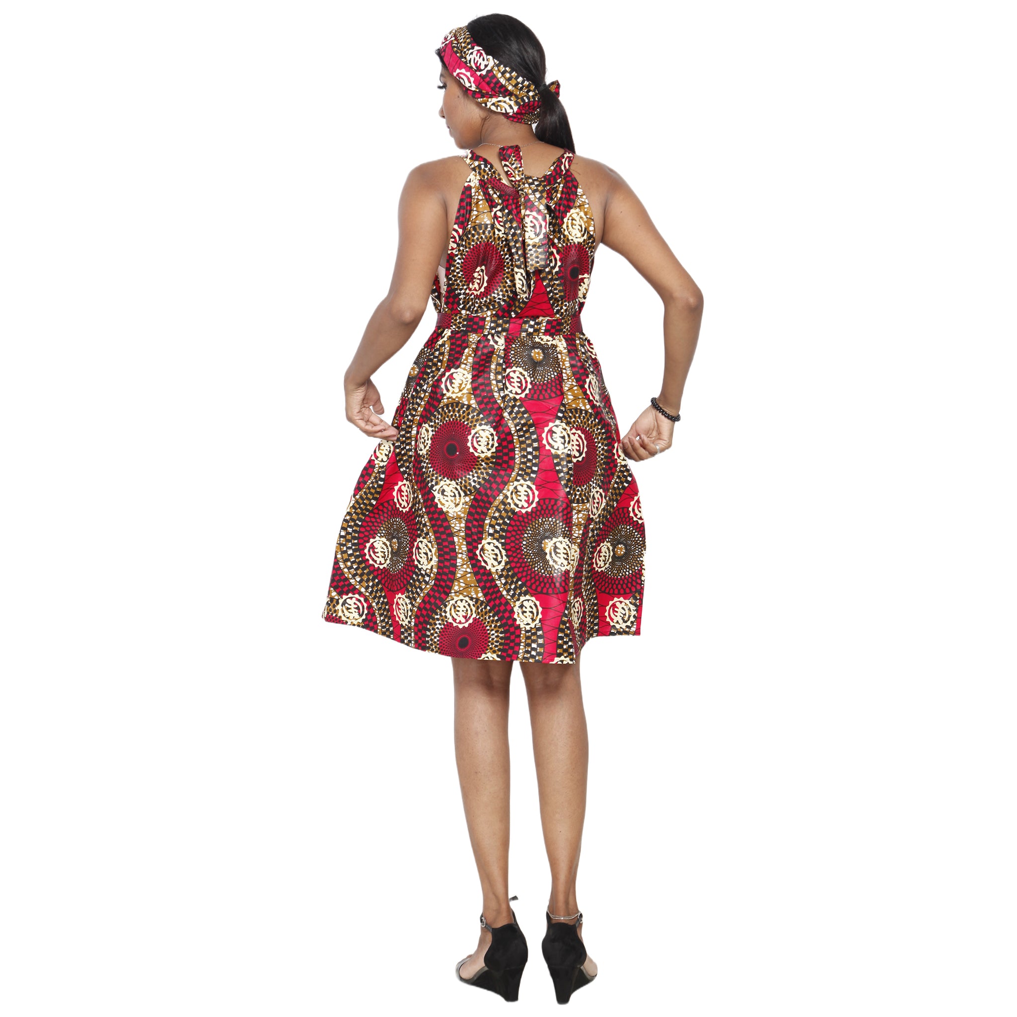 Women's African Print Halter Mini Dress - Back