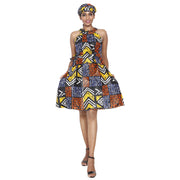 Women's African Print Halter Mini Dress -- FI-P286