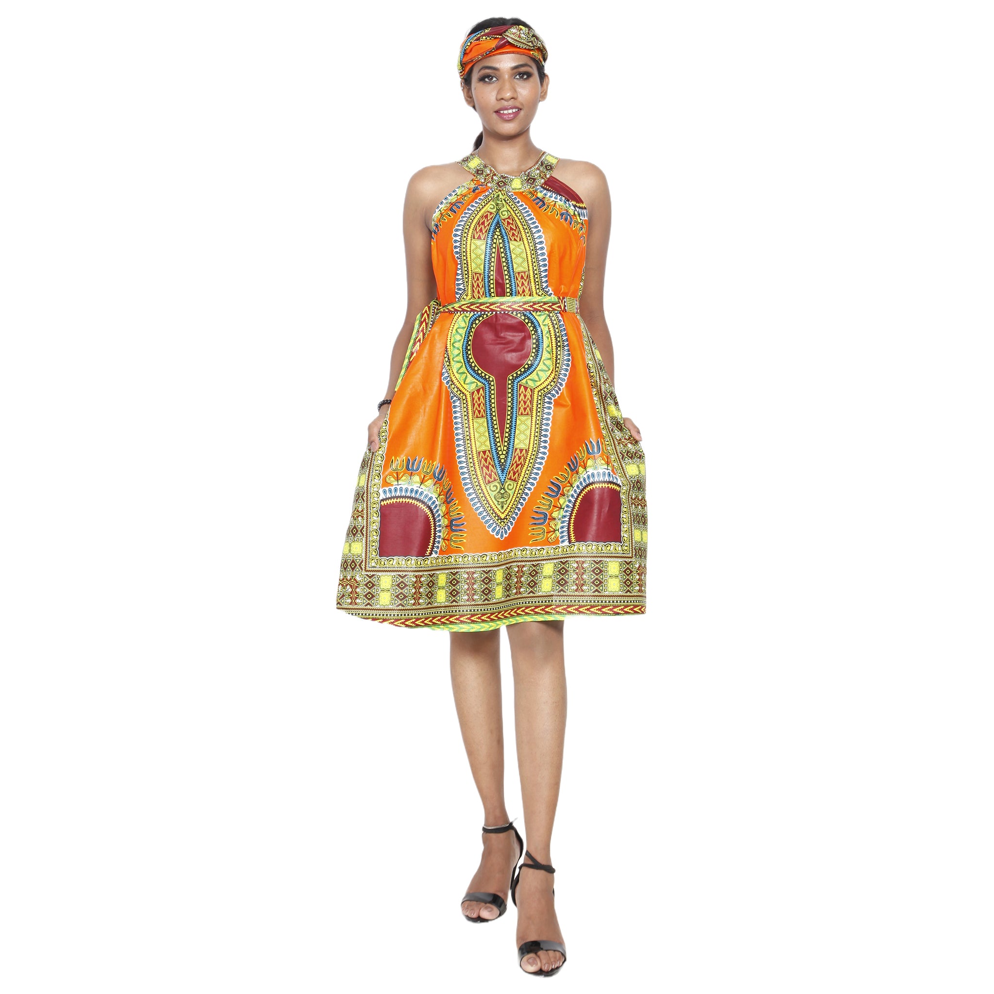 Women's Dashiki Halter Neck Mini Dress -- Fi-286 Women's Dashiki Halter Neck Mini Dress -- Fi-286