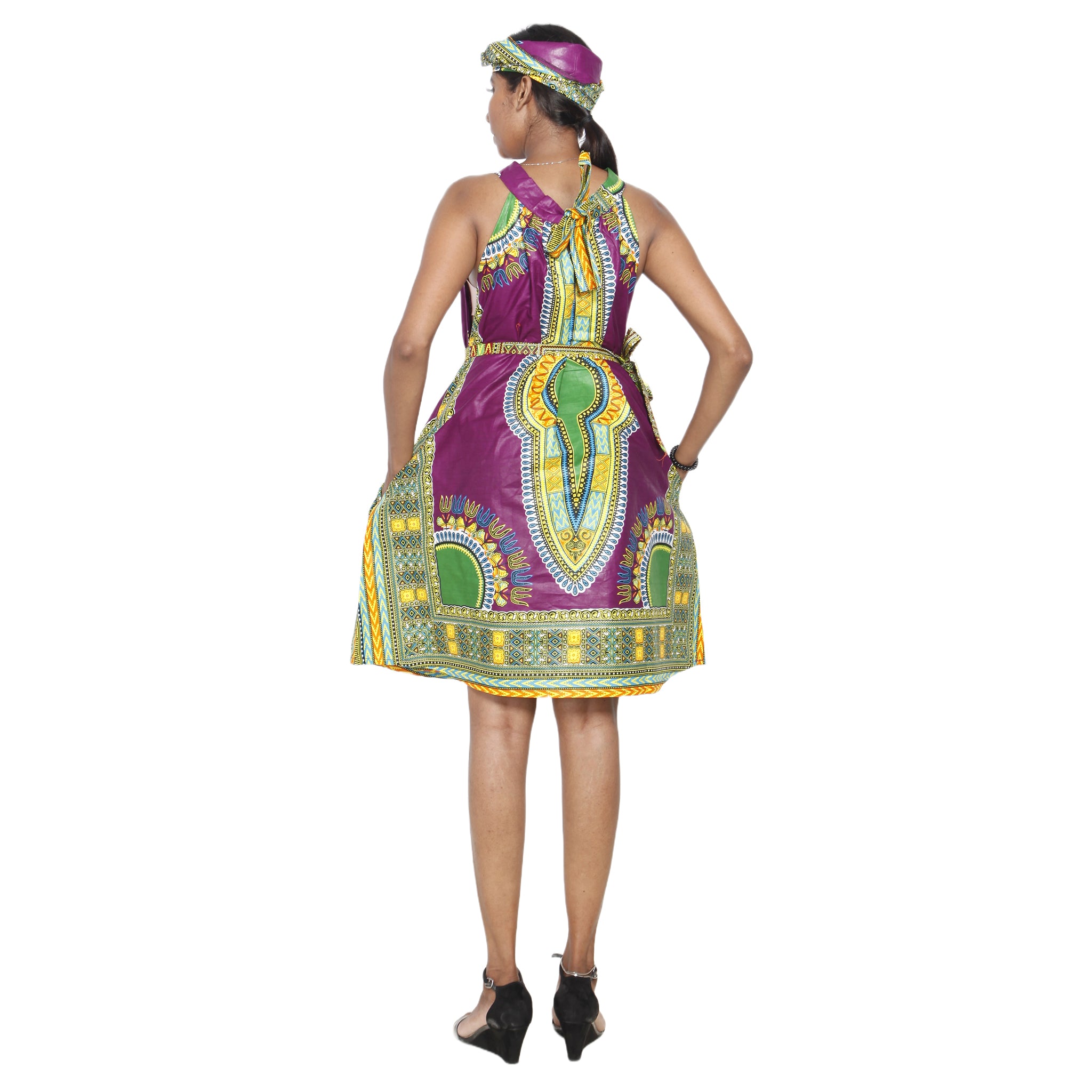 Women's Dashiki Halter Neck Mini Dress -- FI-286