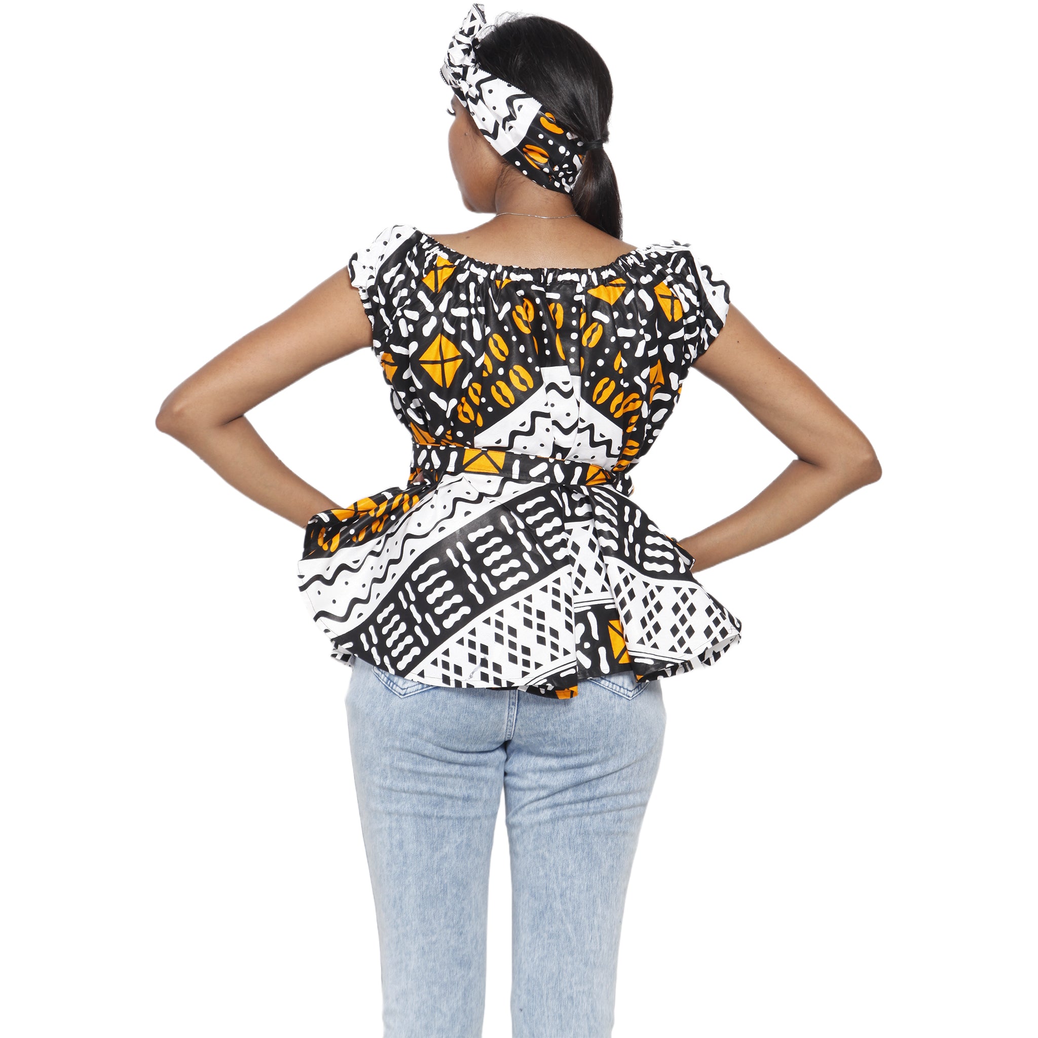 Women's African Printed Short Sleeve Peplum Top FI-2033