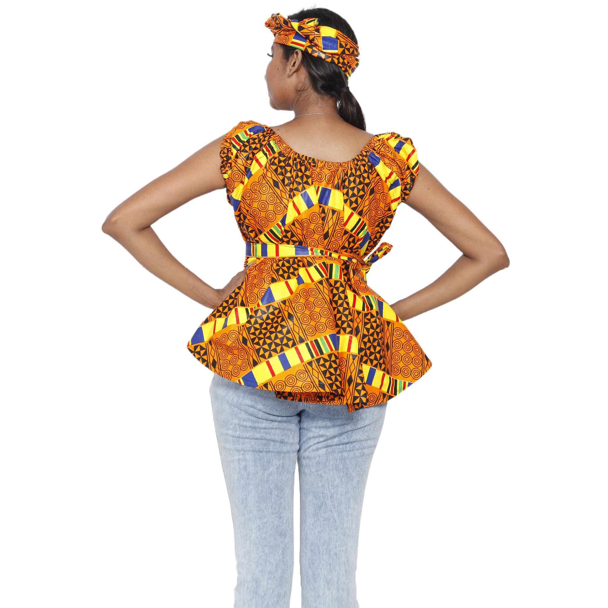 Women's African Printed Short Sleeve Peplum Top FI-2033