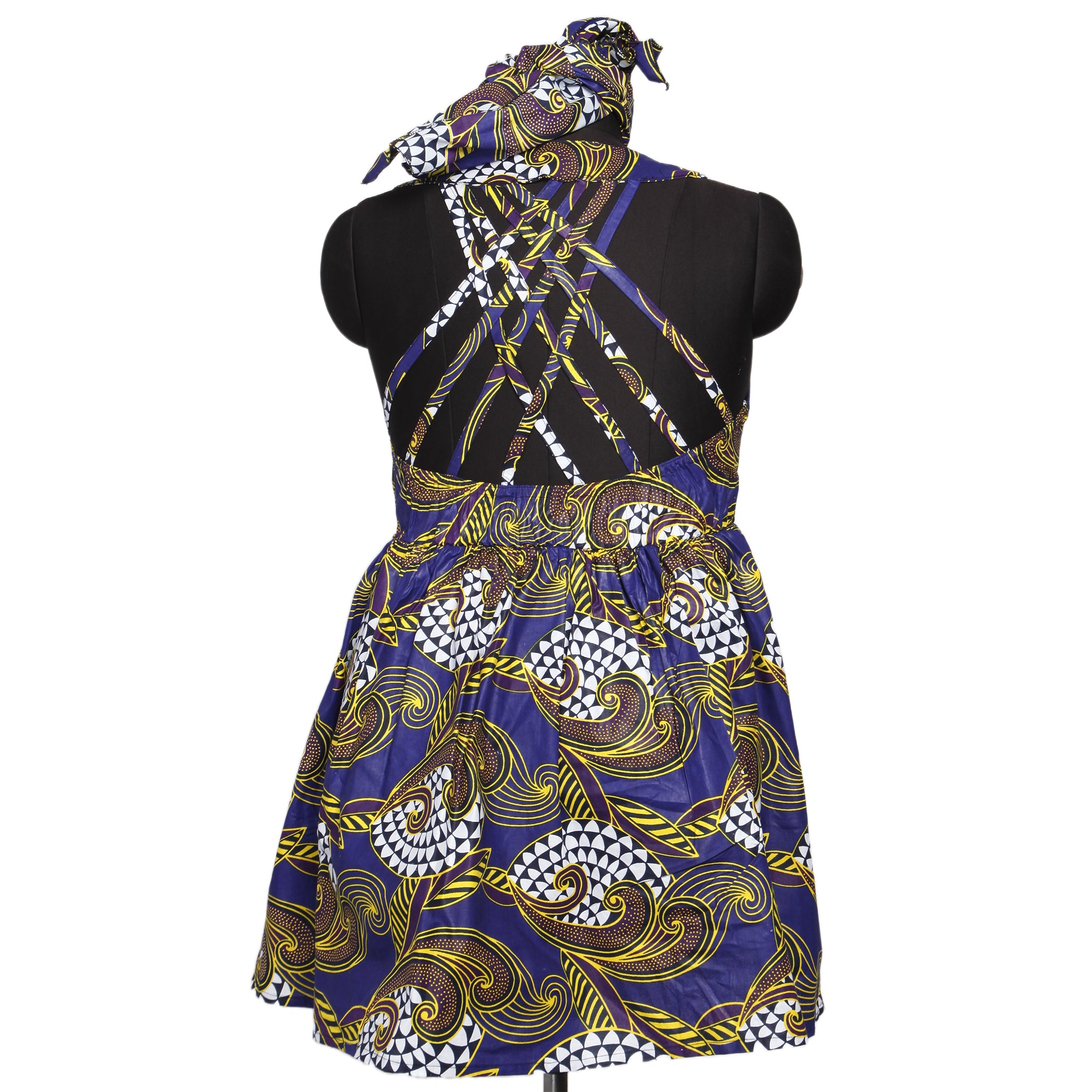 Women's African Criss-Cross Back Halter Neck Short Dress African-Stars Women's African Criss-Cross Back Halter Neck Short Dress African-Stars