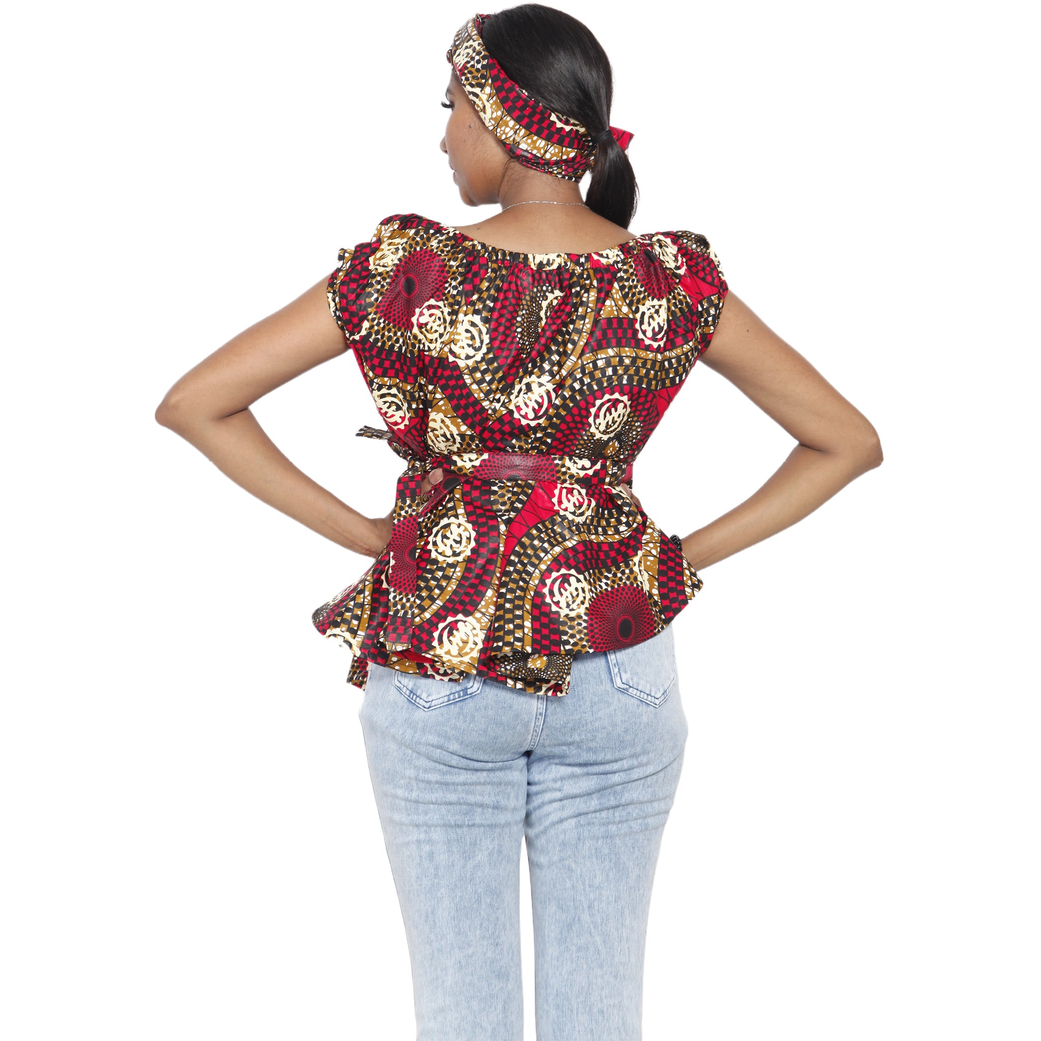 Women's African Printed Short Sleeve Peplum Top FI-2033