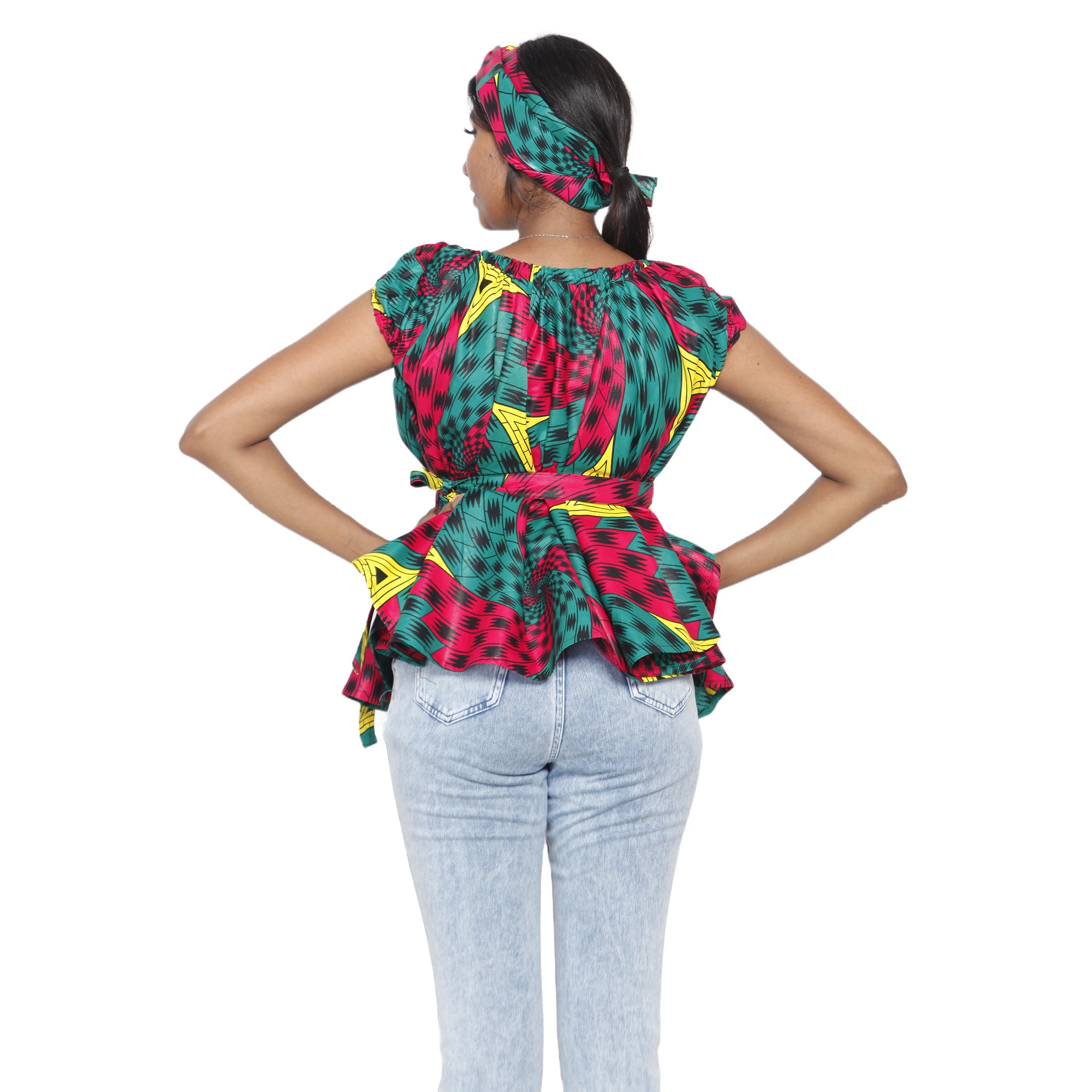 Women's African Printed Short Sleeve Peplum Top FI-2033