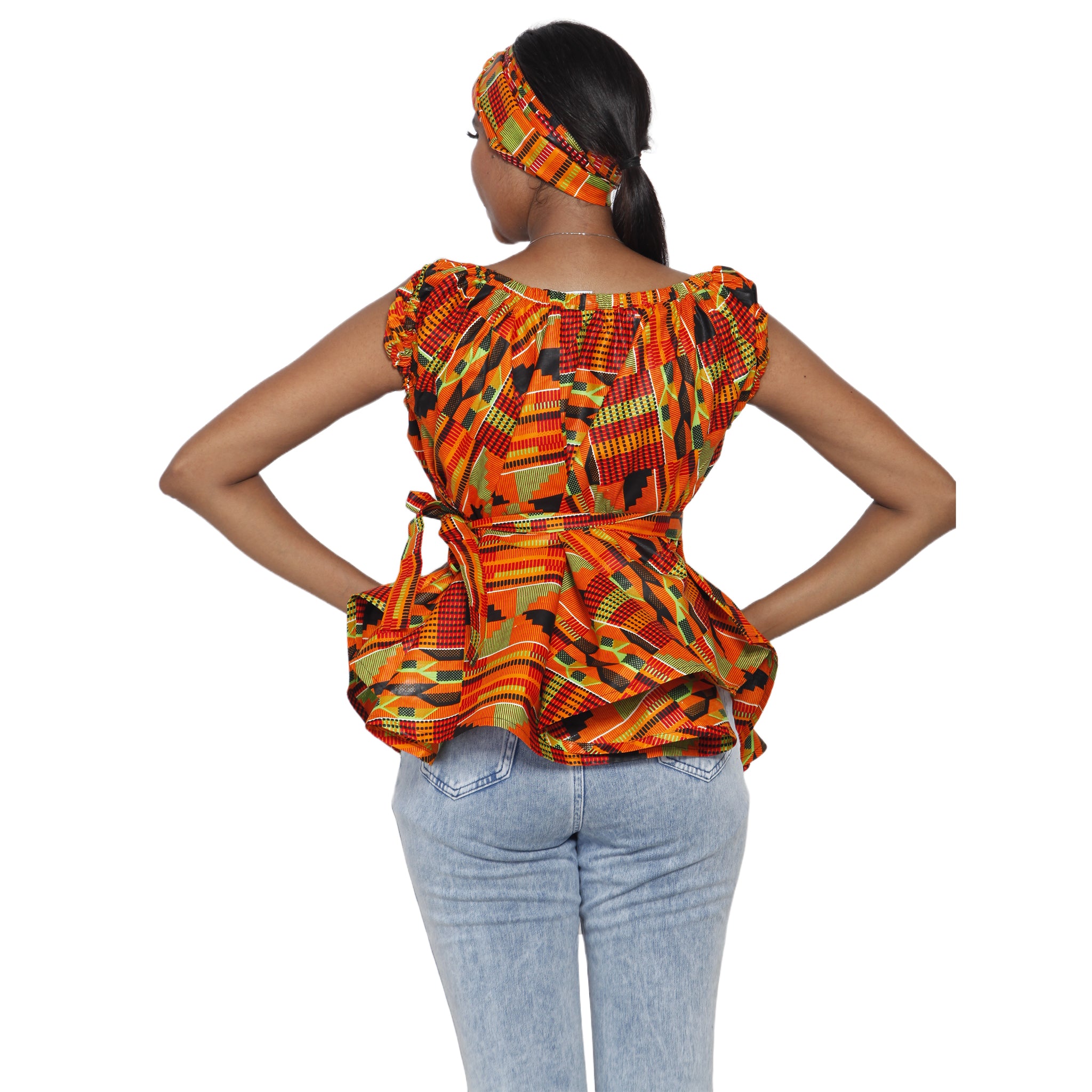 Women s African Printed Short Sleeve Peplum Top Skirt Set C