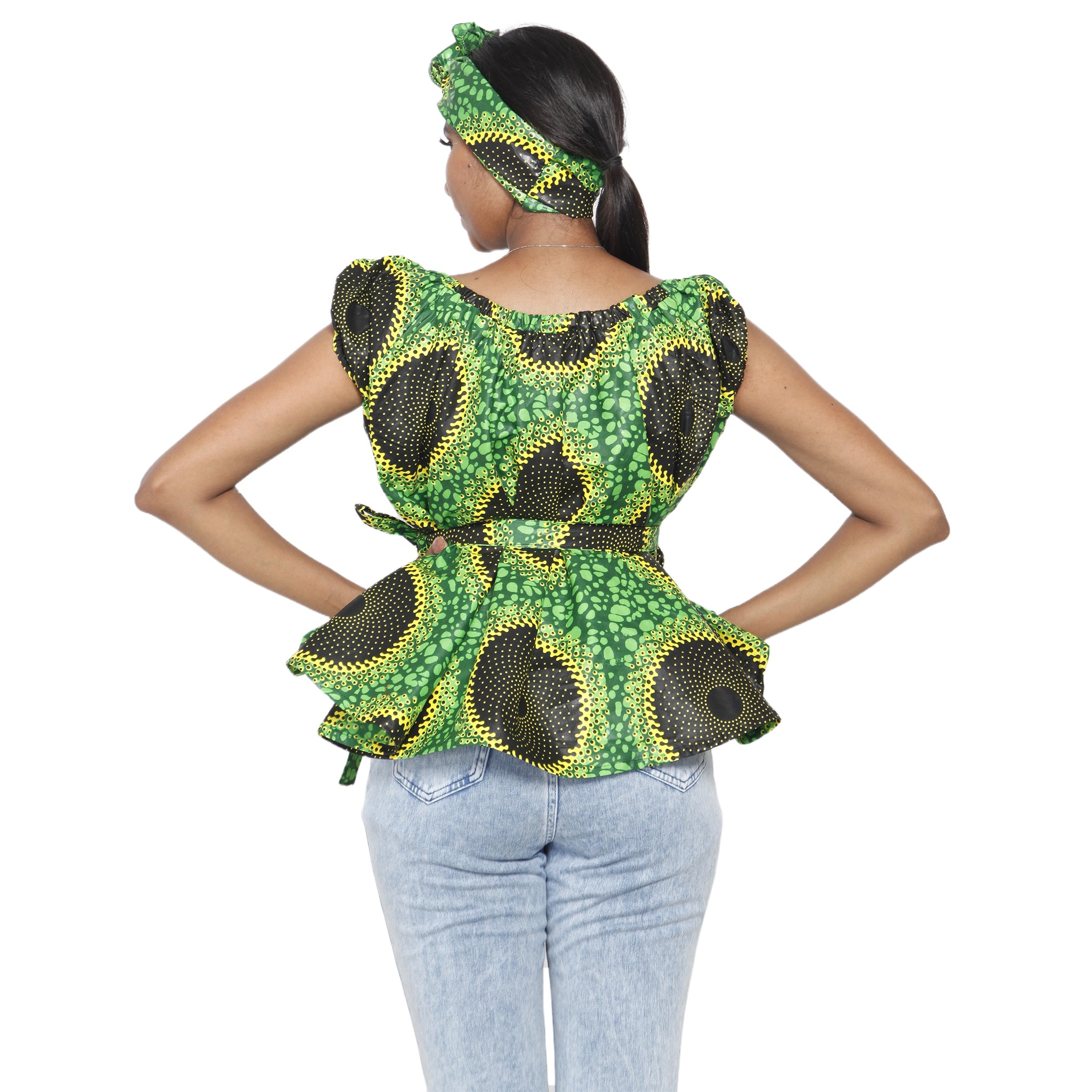 Women's African Printed Short Sleeve Peplum Top FI-2033