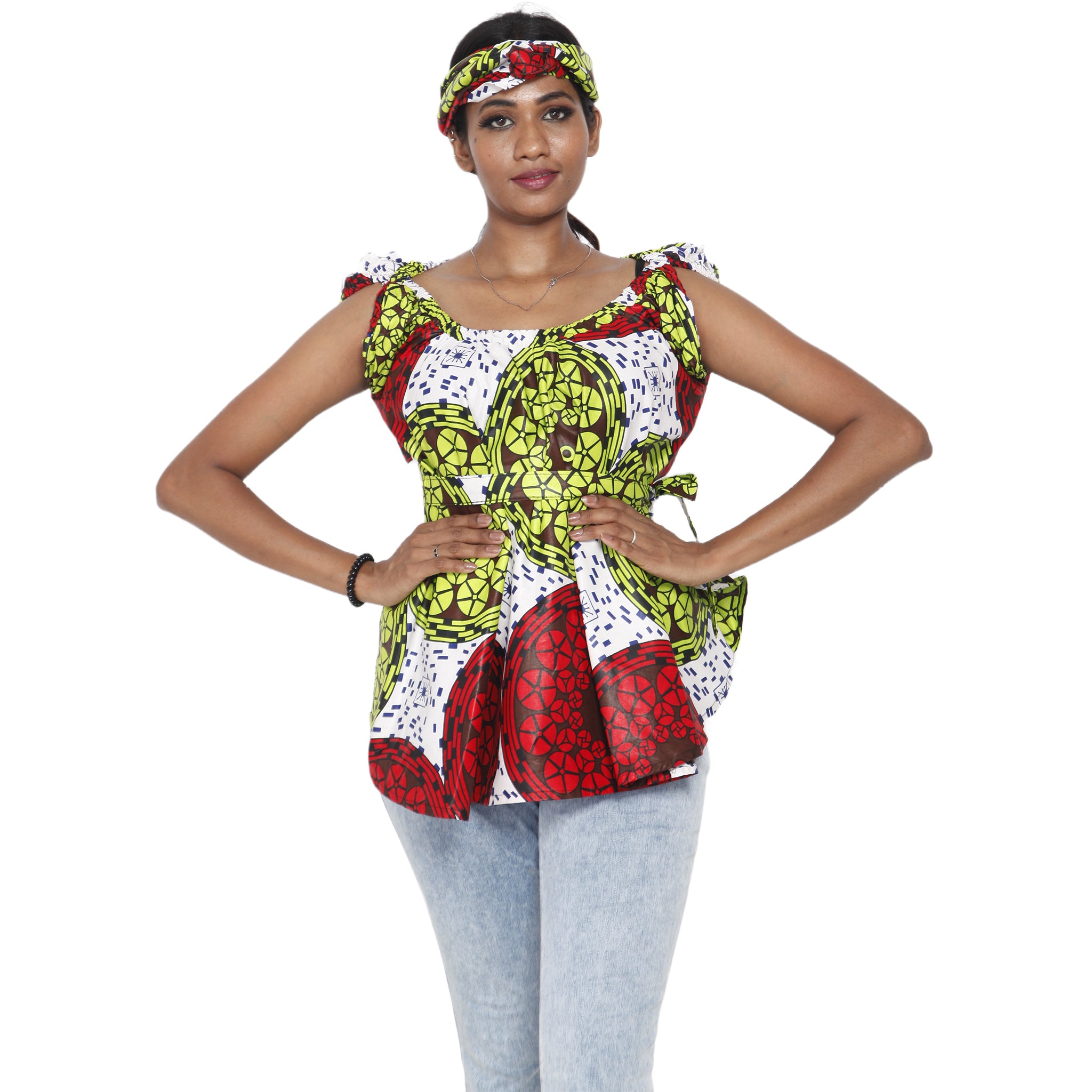 Women's African Printed Short Sleeve Peplum Top FI-2033