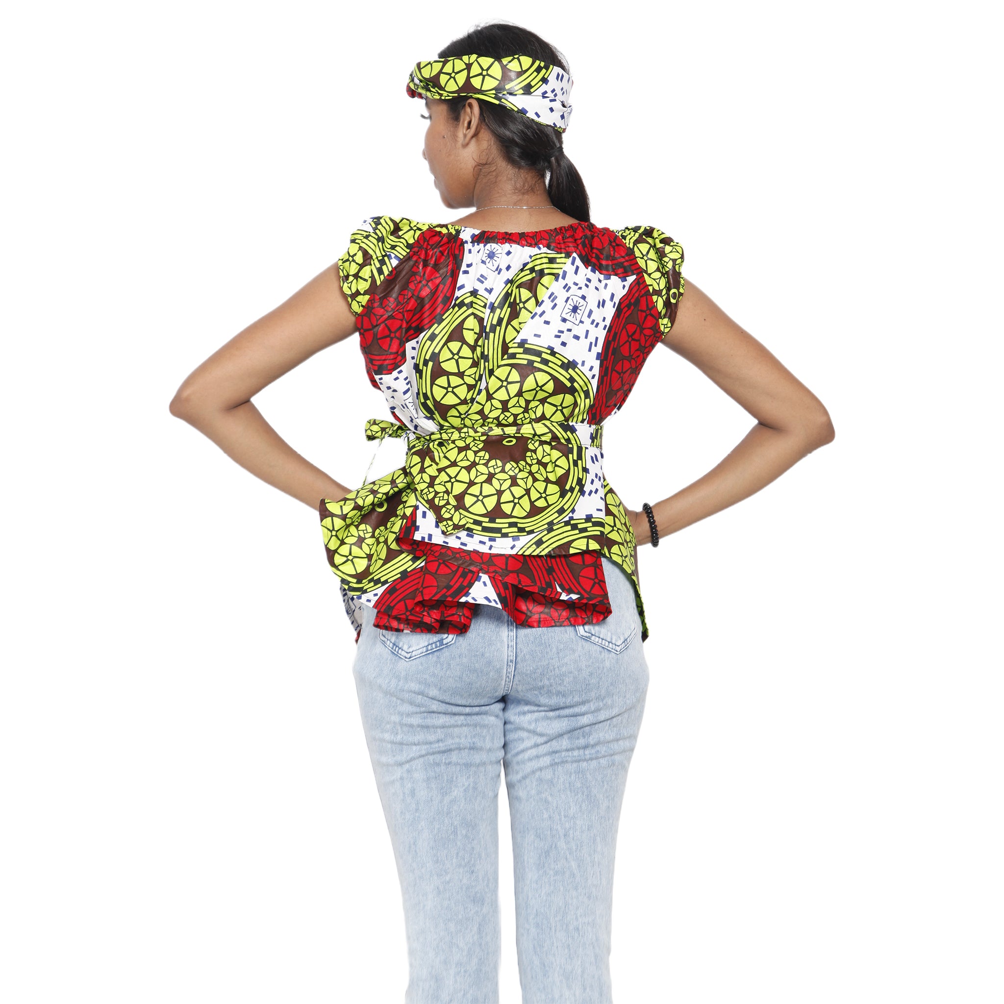 Women's African Printed Short Sleeve Peplum Top FI-2033