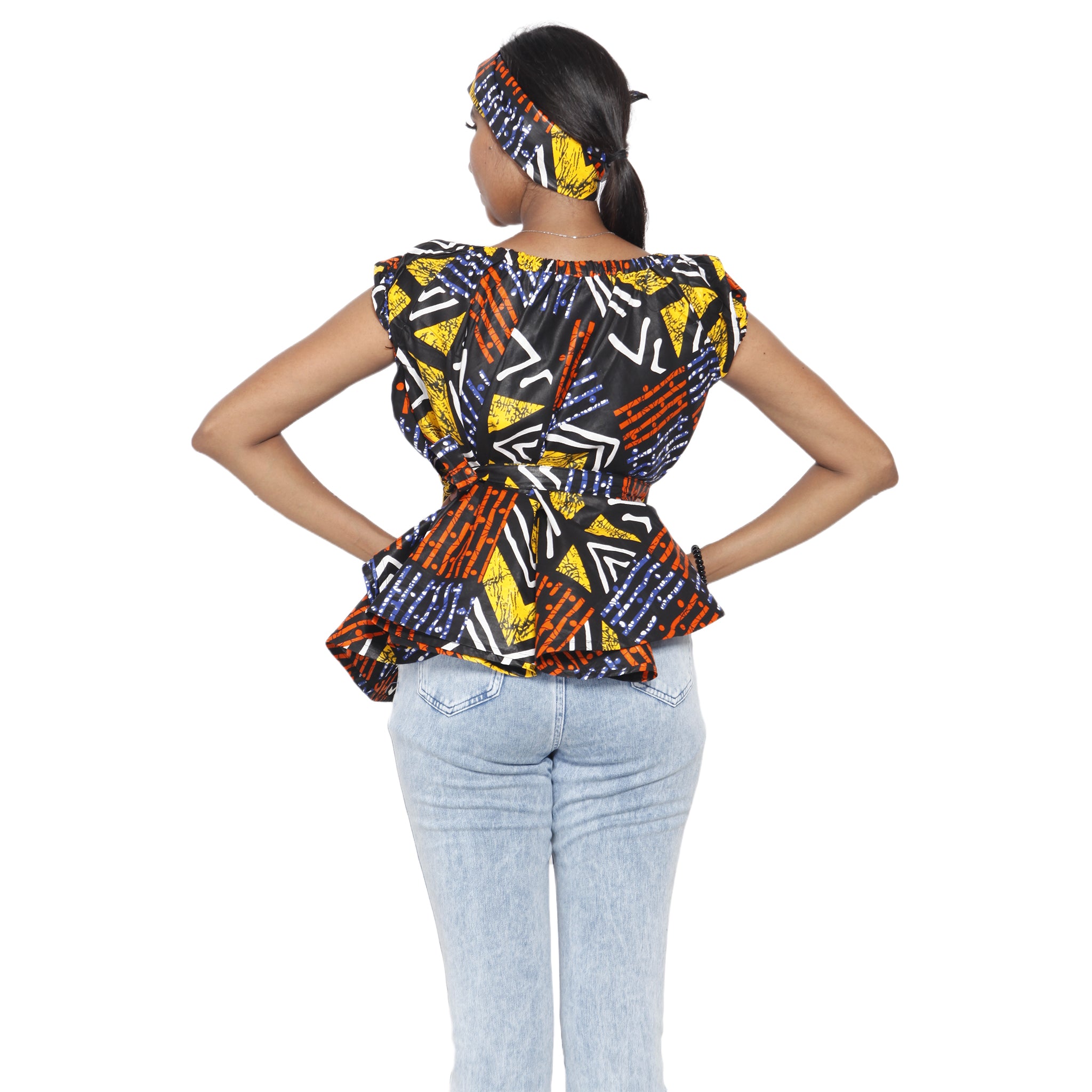 Women's African Printed Short Sleeve Peplum Top FI-2033