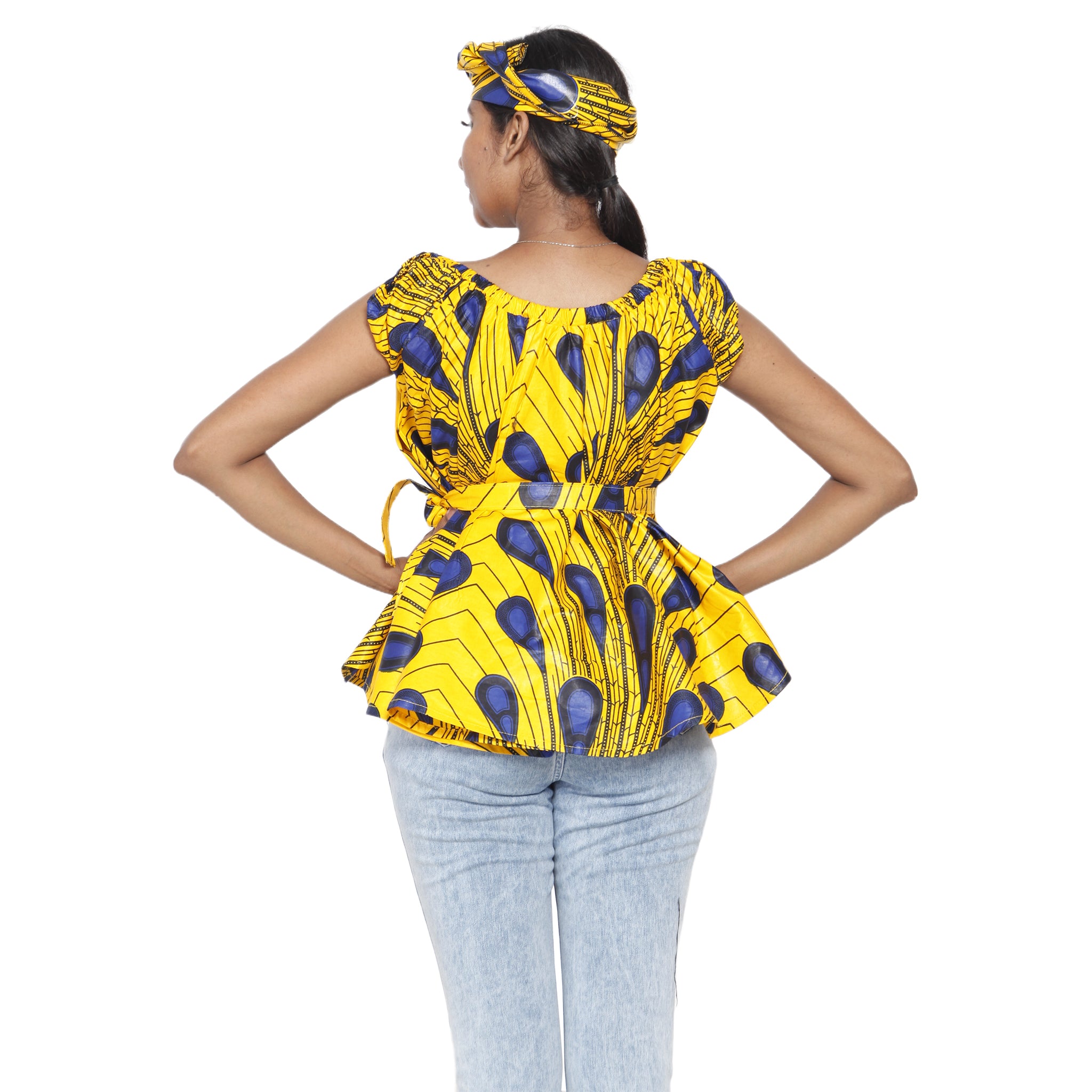 Women's African Printed Short Sleeve Peplum Top FI-2033