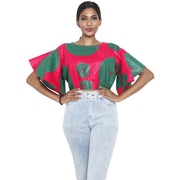 Women's Flared Short Sleeve Cropped Top with Tie Back -- FI-2037