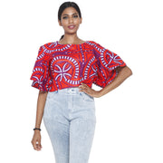 Women's Flared Short Sleeve Cropped Top with Tie Back -- FI-2037