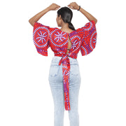 Women's Flared Short Sleeve Cropped Top with Tie Back -- FI-2037
