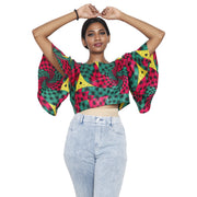 Women's Flared Short Sleeve Cropped Top with Tie Back -- FI-2037