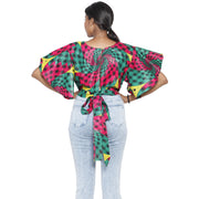 Women's Flared Short Sleeve Cropped Top with Tie Back -- FI-2037