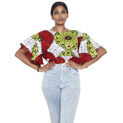 Women's Flared Short Sleeve Cropped Top with Tie Back -- FI-2037