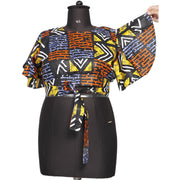 Women's Flared Short Sleeve Cropped Top with Tie Back -- FI-2037
