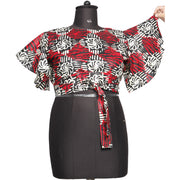 Women's Flared Short Sleeve Cropped Top with Tie Back -- FI-2037