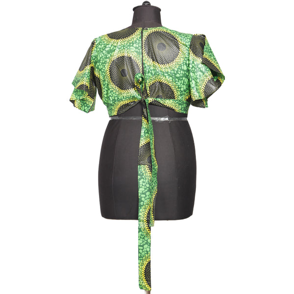 Women's Flared Short Sleeve Cropped Top with Tie Back -- FI-2037