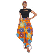 Women's High Waisted Printed Baggy Pants With Tie - FI-140