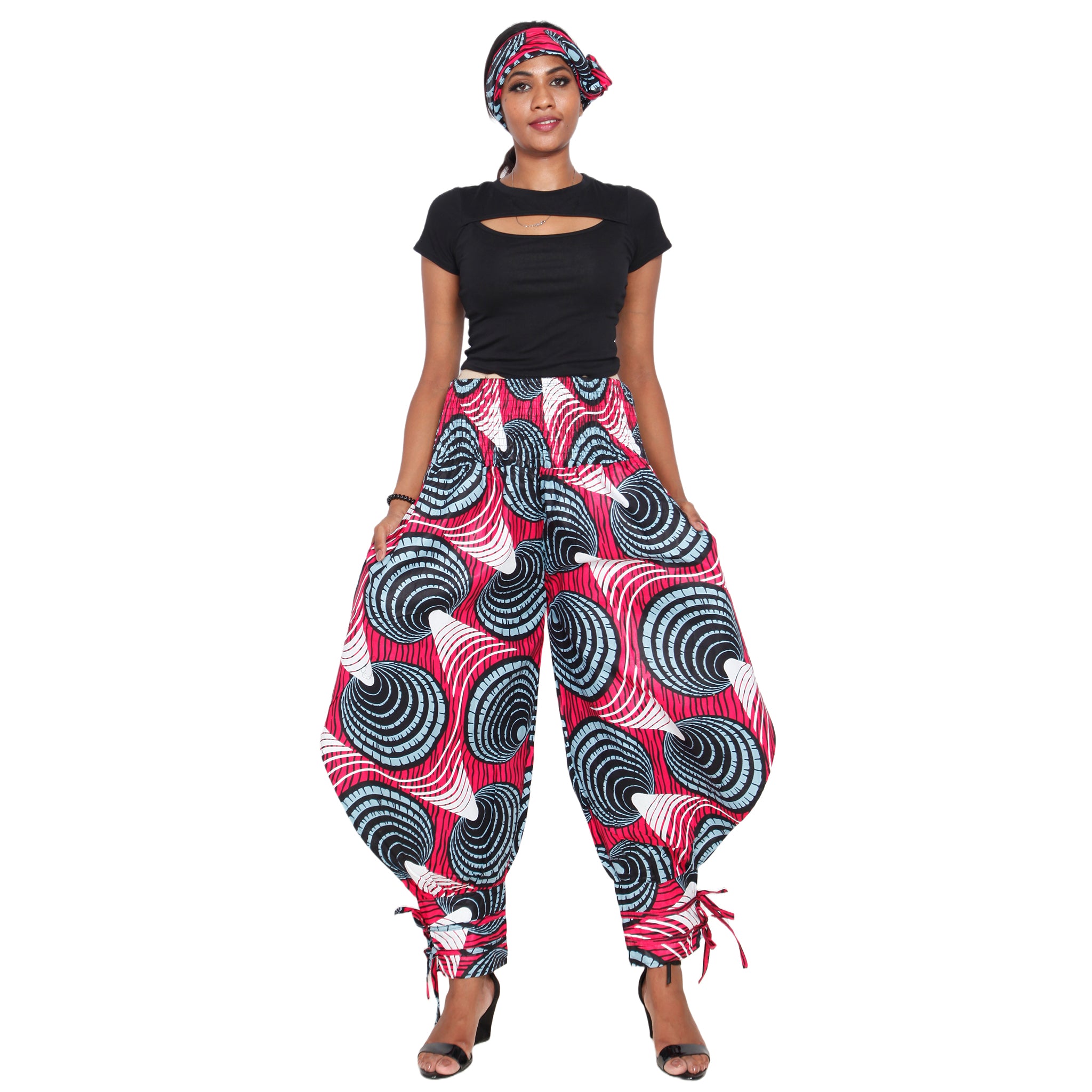 Women African High Waisted Printed Baggy Pants With Tie Set