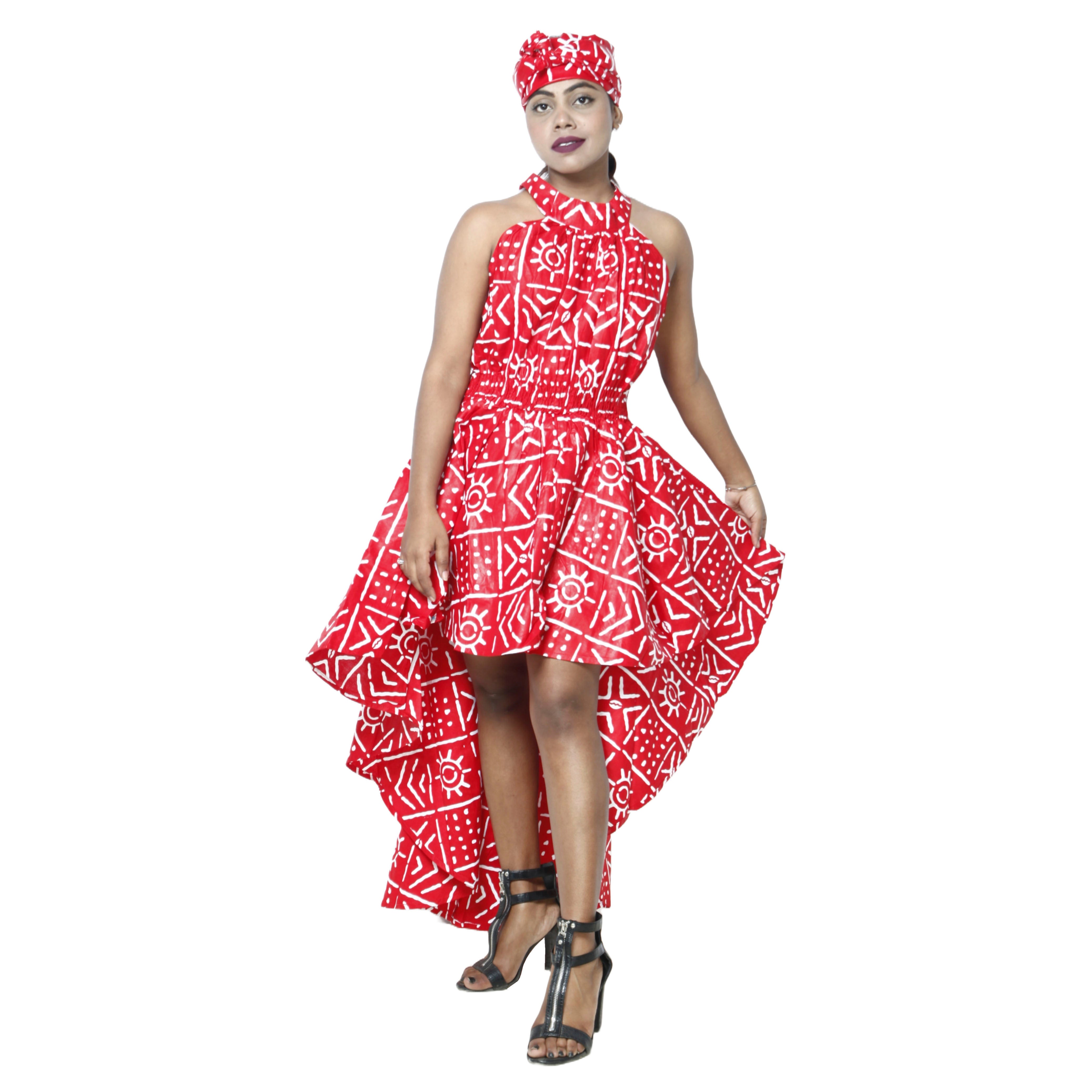 Women's Halter Neck Hi-Low Dress  red and white