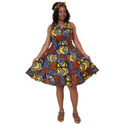 Women's 3 Button Halter Midi Smocking Dress -- FI-3028S