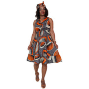 Women's 3 Button Halter Midi Smocking Dress -- FI-3028S