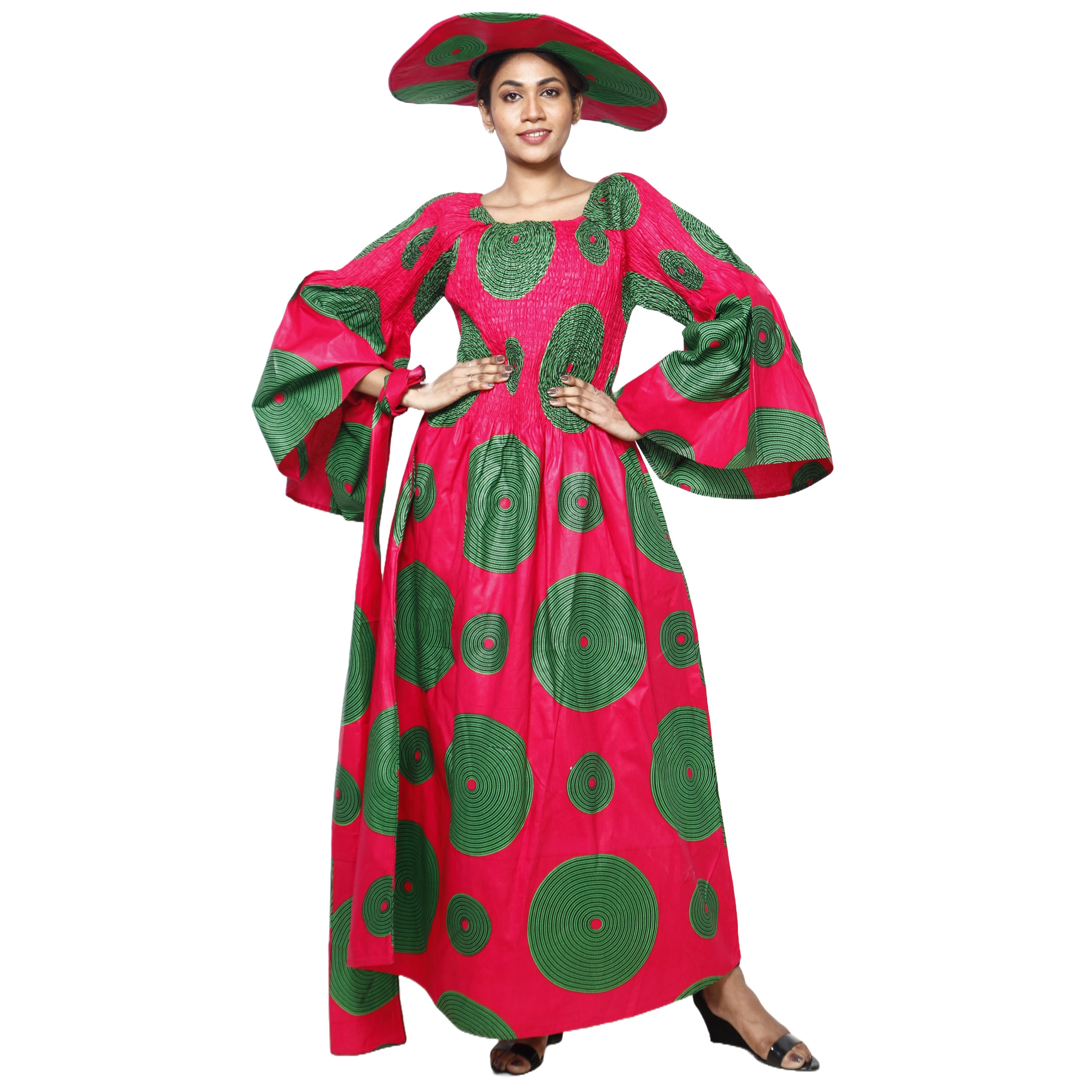 Women's Off Shoulder Smocking Maxi Dress with HAT -- FI-50072 WITH HAT