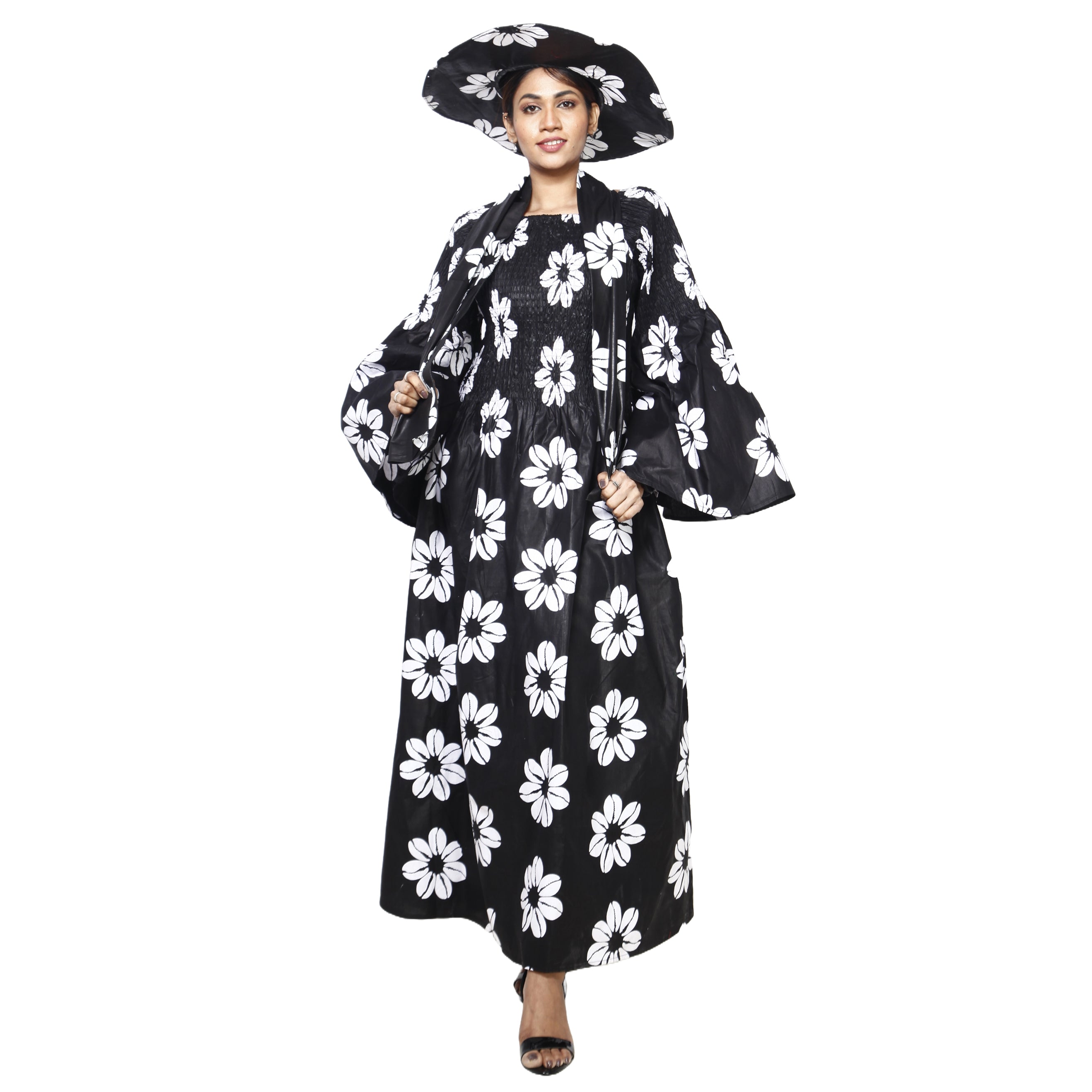 Women's Off Shoulder Smocking Maxi Dress with HAT -- FI-50072 WITH HAT