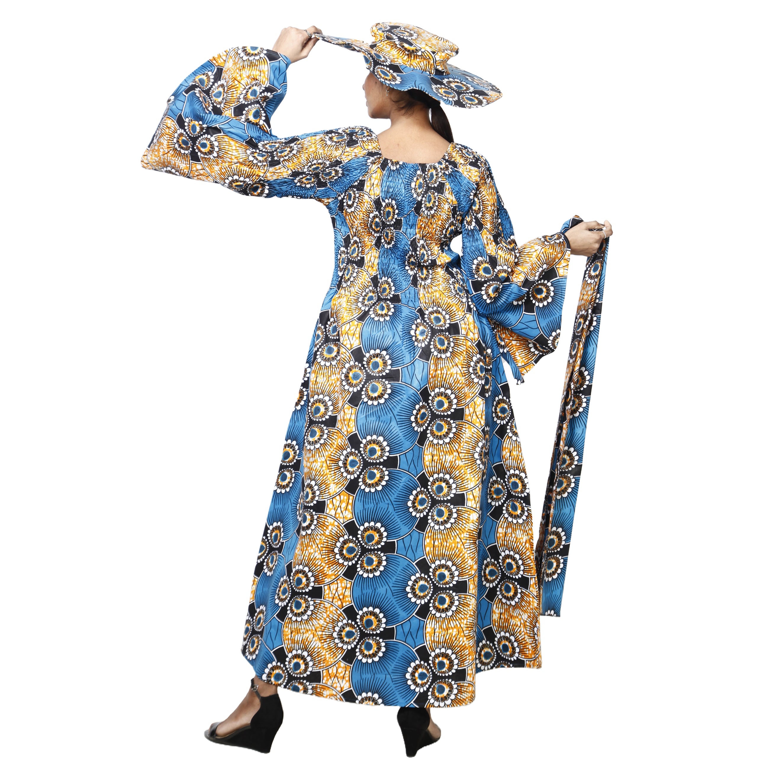 Women's Off Shoulder Smocking Maxi Dress with HAT -- FI-50072 WITH HAT