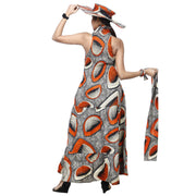 Women's Collar Neck Maxi Dress with Hat -- FI-3028L With Hat