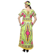 Women's Dashiki Smocking Short Sleeve Maxi Dress -- FI-5007