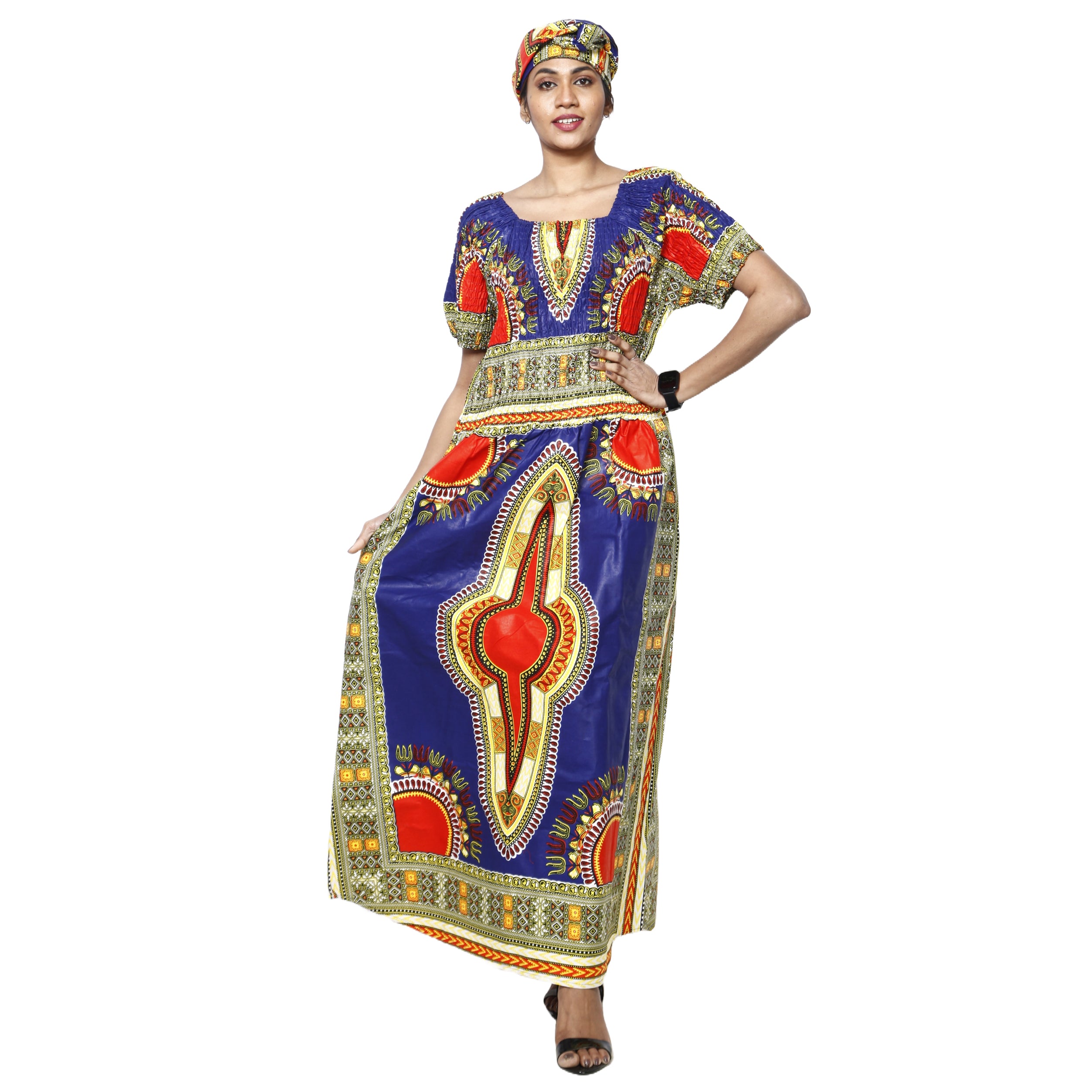 Chic Dashiki Smocking Maxi Dress: Women Fashion -- FI-5007 H Chic Dashiki Smocking Maxi Dress: Women Fashion -- FI-5007 H