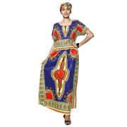 Women's Dashiki Smocking Short Sleeve Maxi Dress -- FI-5007