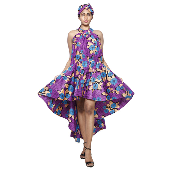 Women's Halter Neck Hi-Low Dress  purple and blue