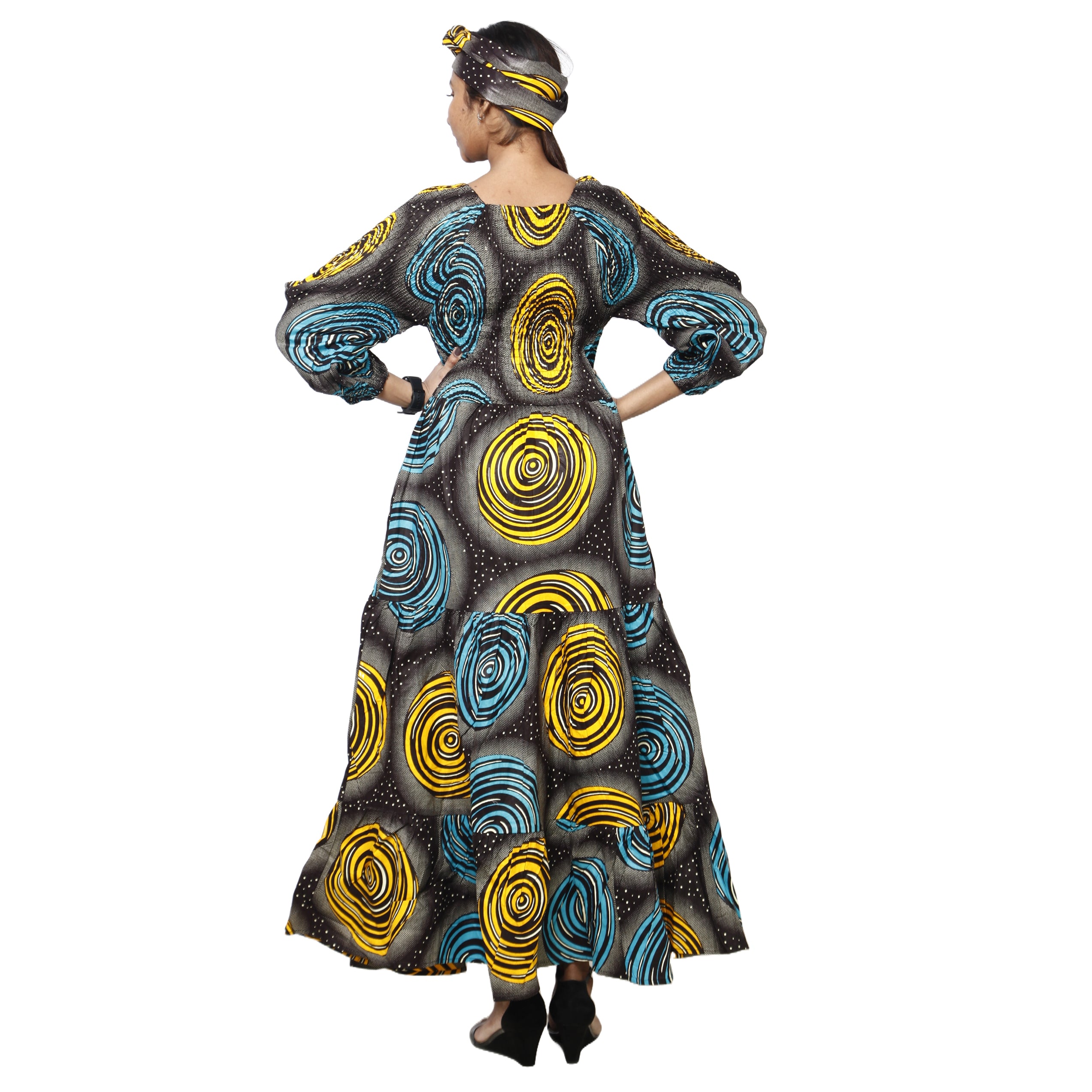 Women's Smocking Long Sleeve Maxi Dress -- FI-50083