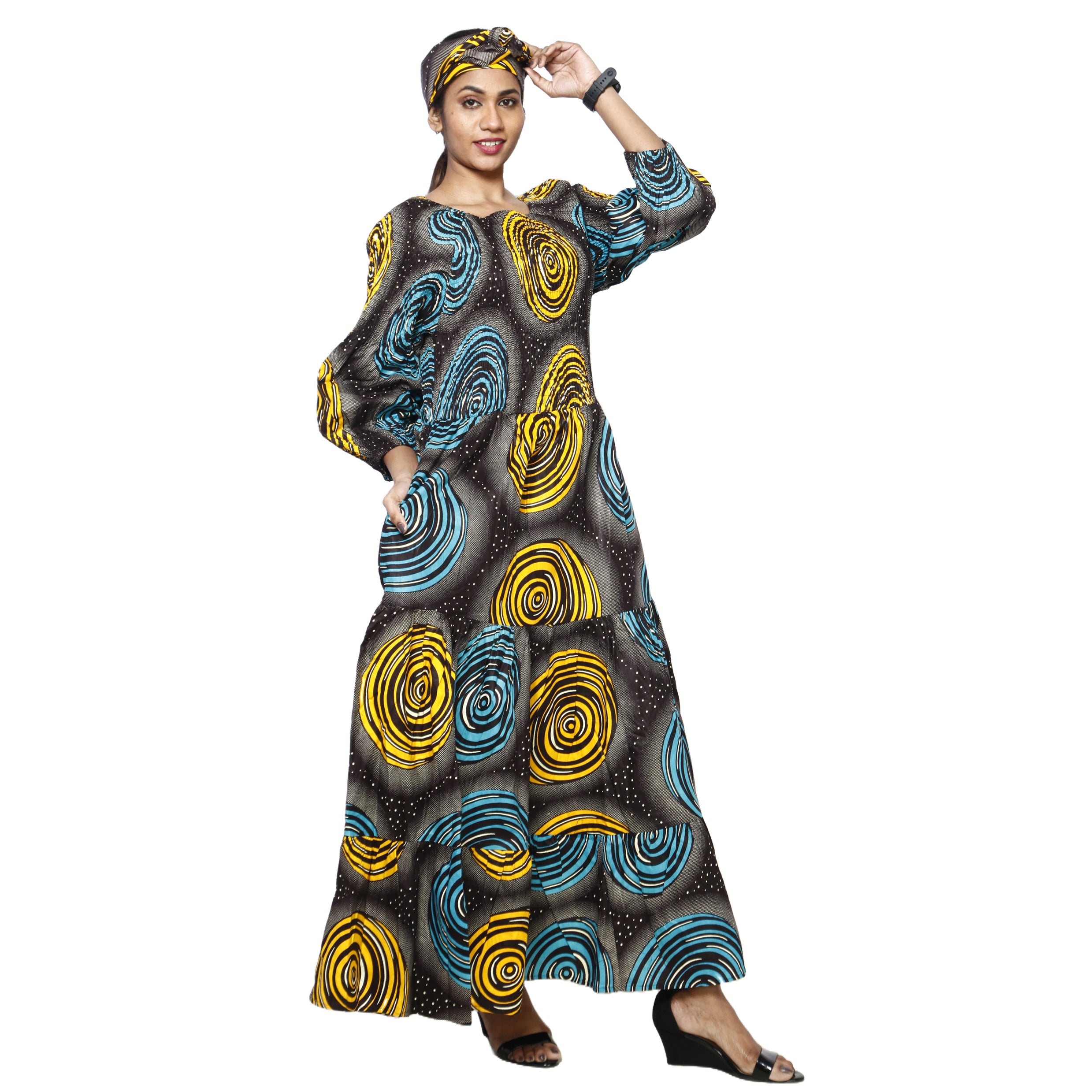 Women's Smocking Long Sleeve Maxi Dress -- FI-50083