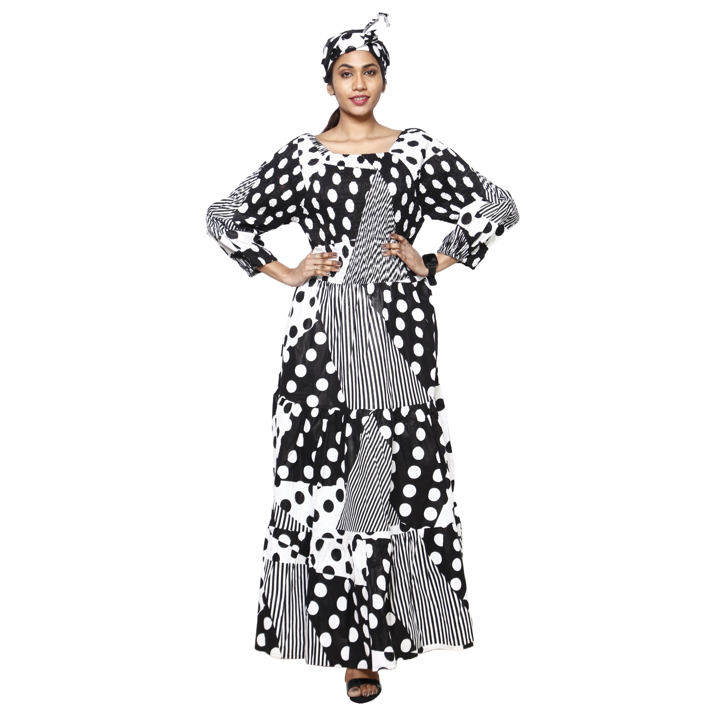 Women's Smocking Long Sleeve Maxi Dress -- FI-50083