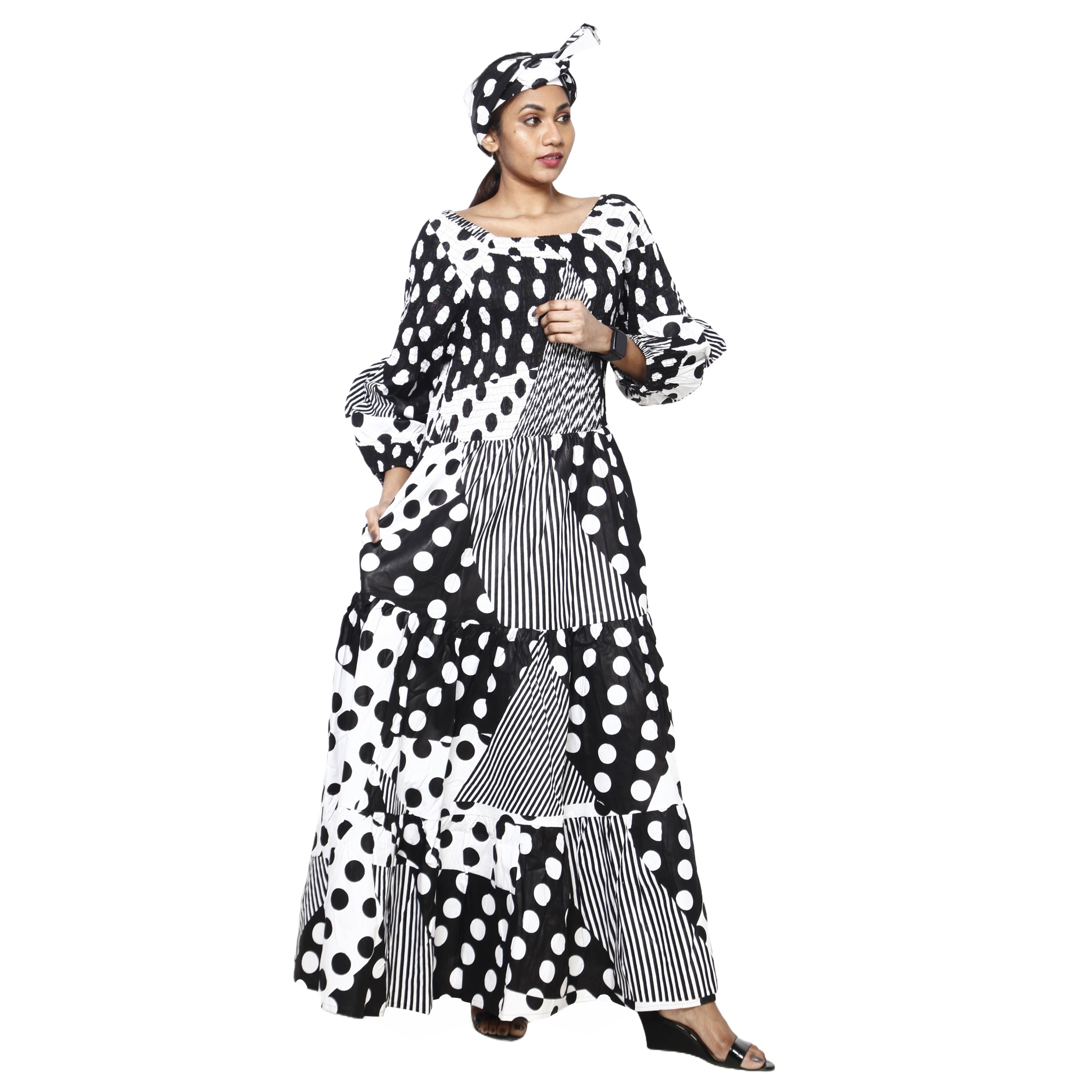 Women's Smocking Long Sleeve Maxi Dress -- FI-50083