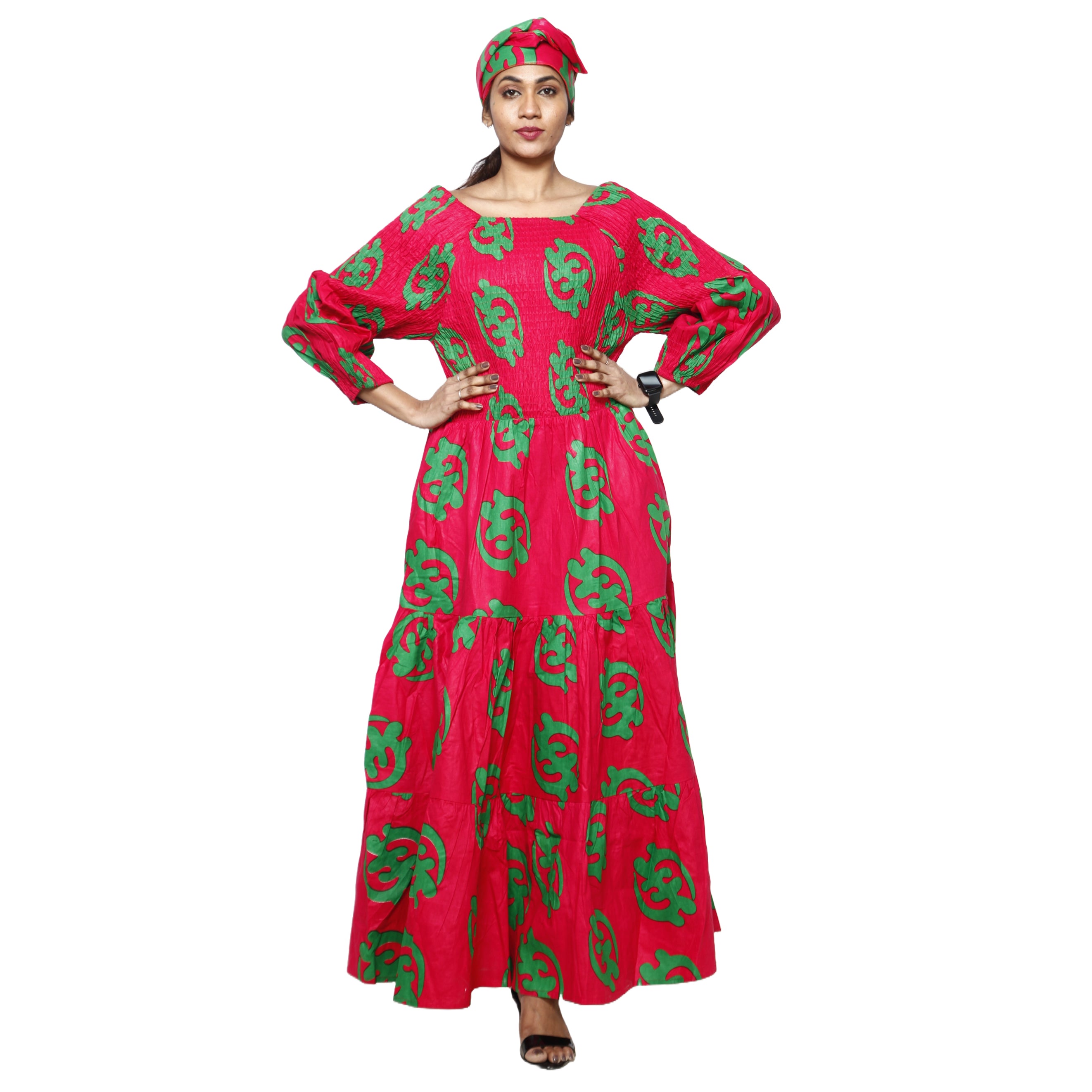 Women's Smocking Long Sleeve Maxi Dress -- FI-50083