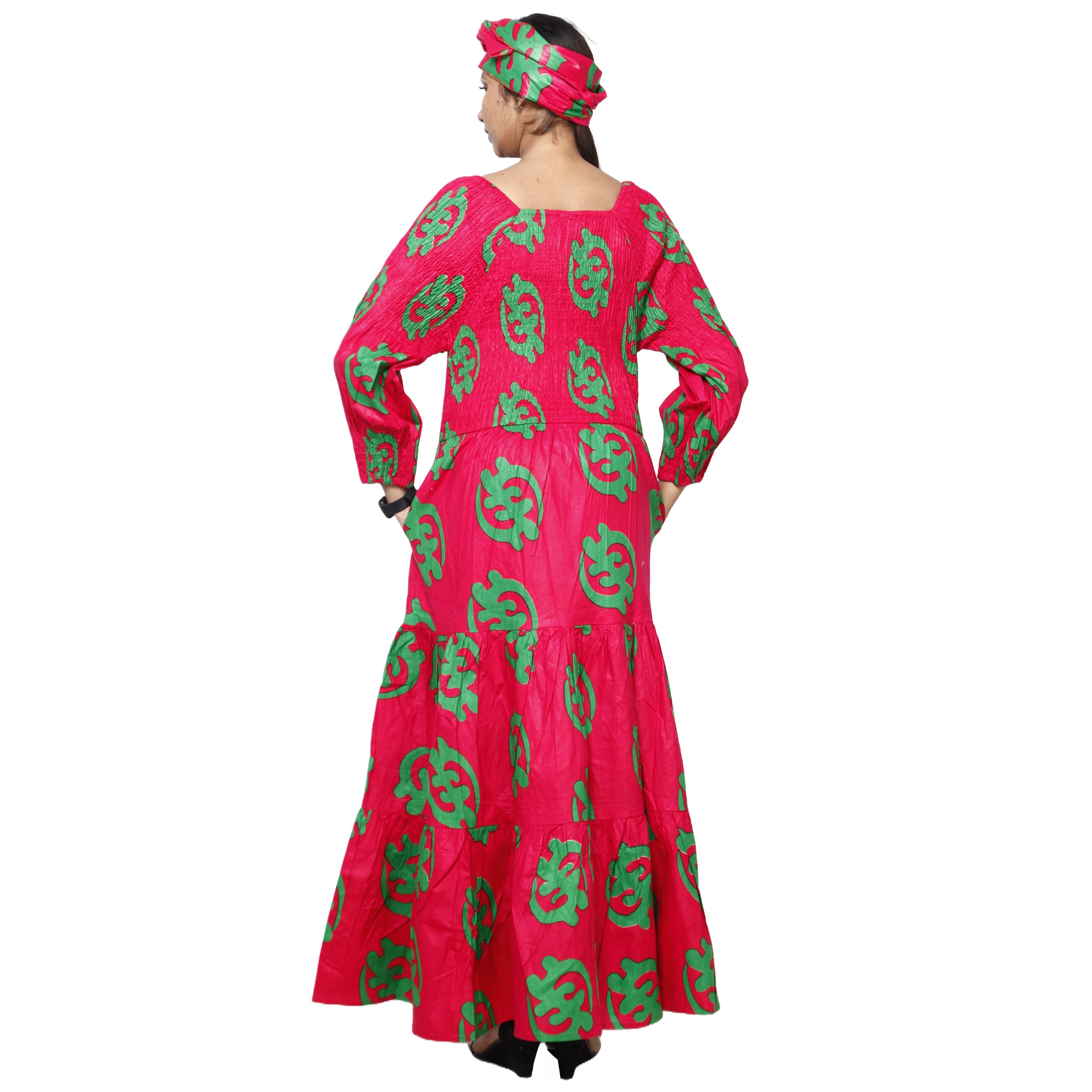 Women's Smocking Long Sleeve Maxi Dress -- FI-50083