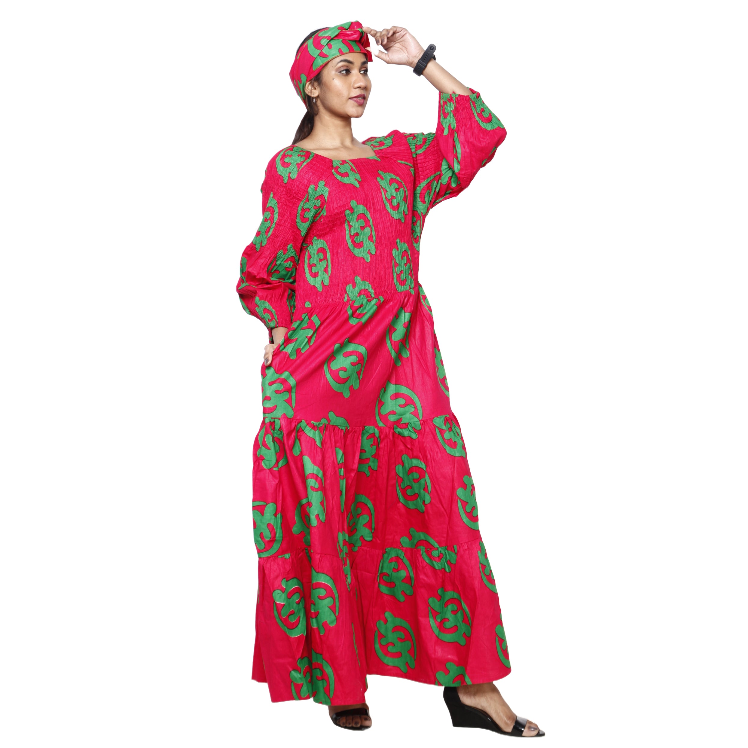 Women's Smocking Long Sleeve Maxi Dress -- FI-50083