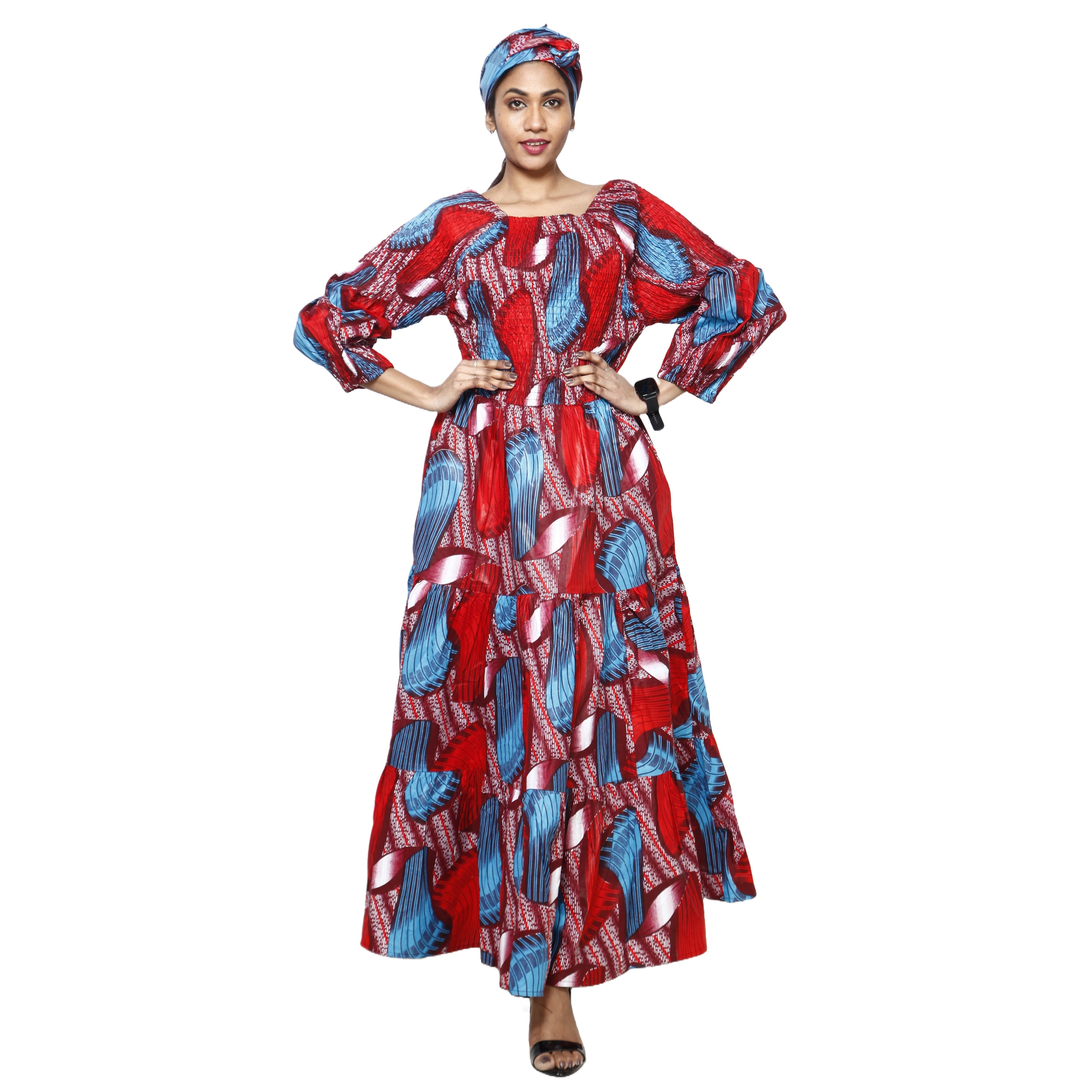 Women's Smocking Long Sleeve Maxi Dress front look
