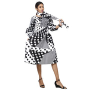 Women's African Print Off Shoulder with Cuff Sleeve Midi Dress -- FI-50076