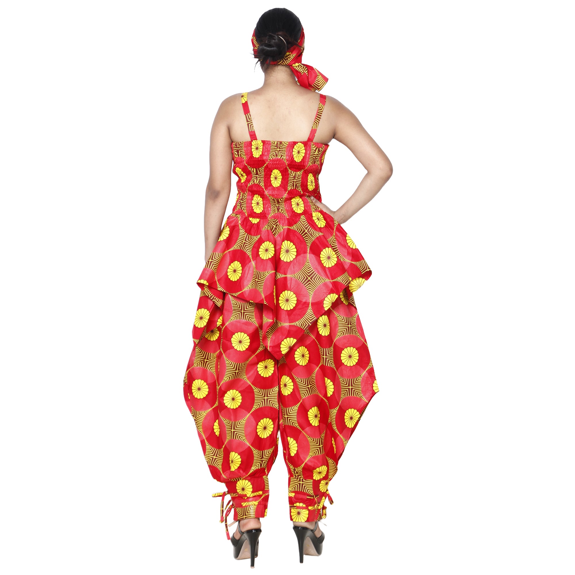 Women's African Print Sleeveless Peplum - Back side