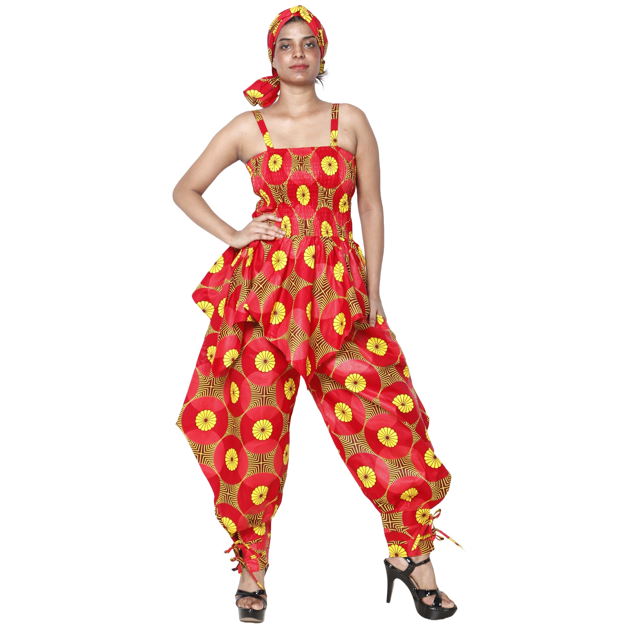 Women's African Print Sleeveless Peplum Top & Jogger Pants