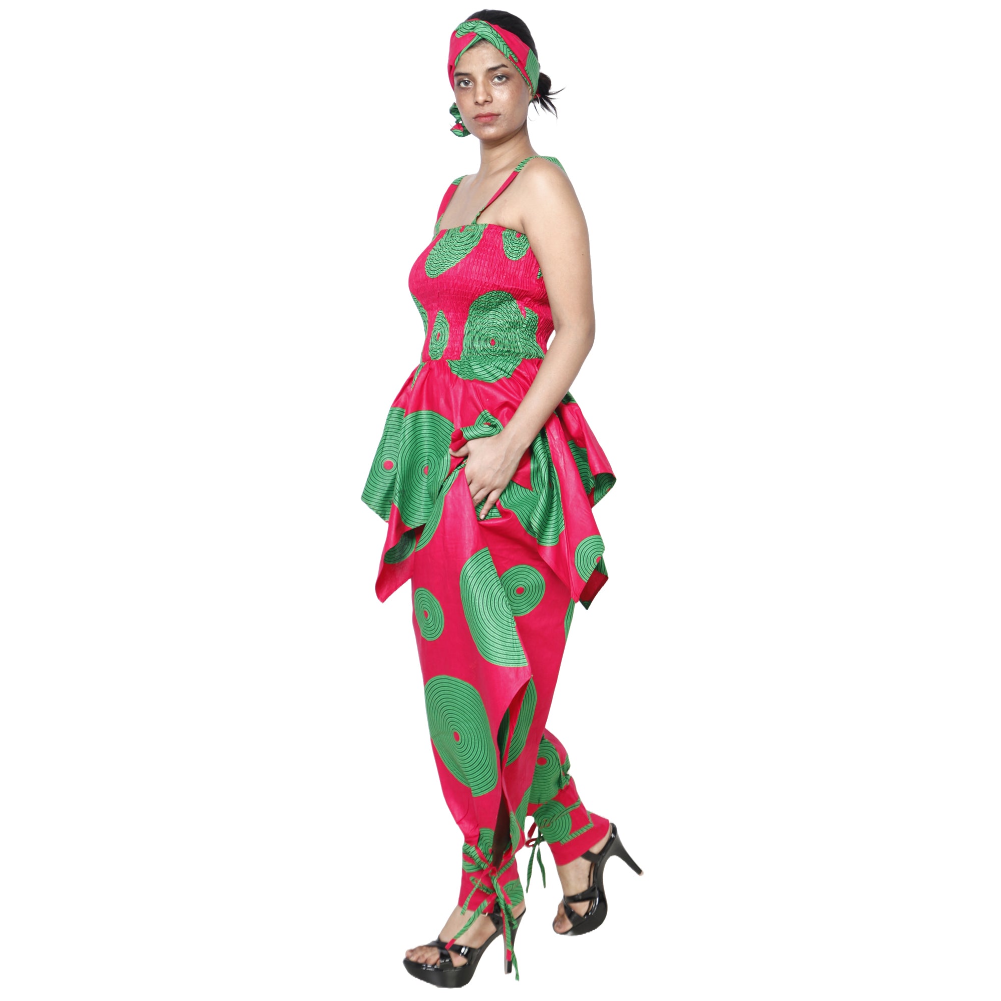 Women's African Print Sleeveless Peplum Top and Jogger Pants Set -- FI-4042