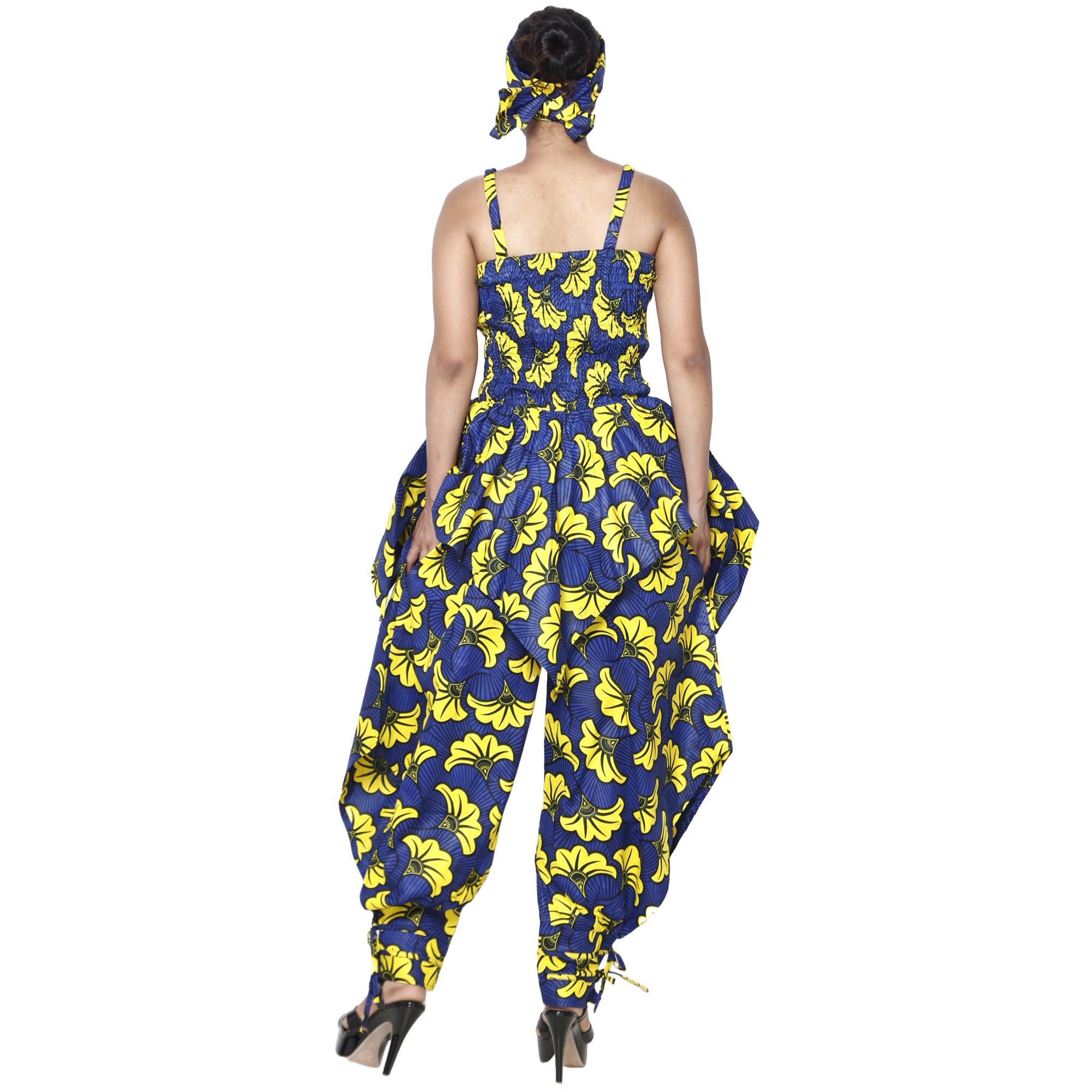 Women's African Print Sleeveless Peplum Top and Jogger Pants Set -- FI-4042